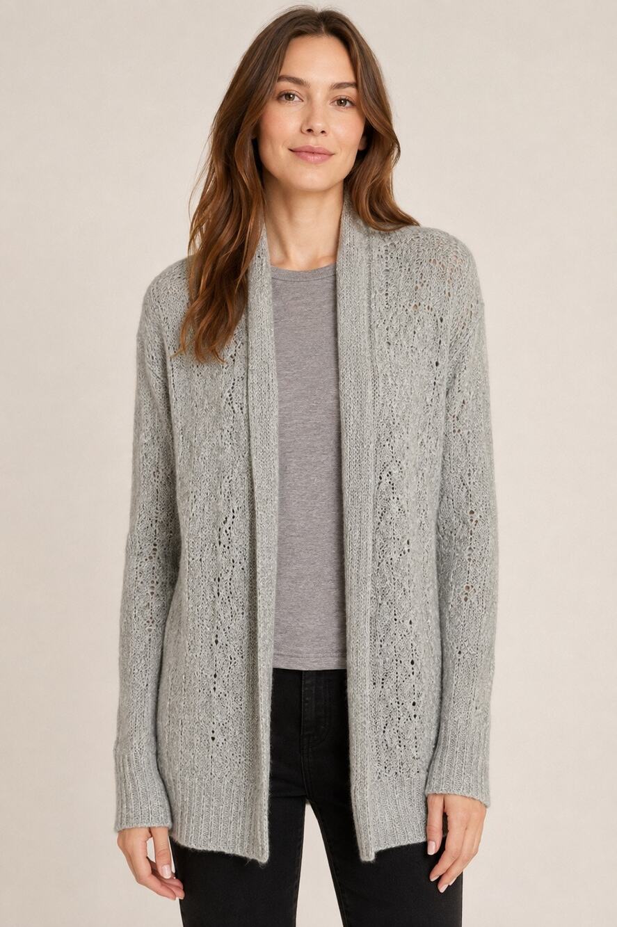 Calypso St. Barth 100% Cashmere Open Knit Cardigan Sweater Gray – Small